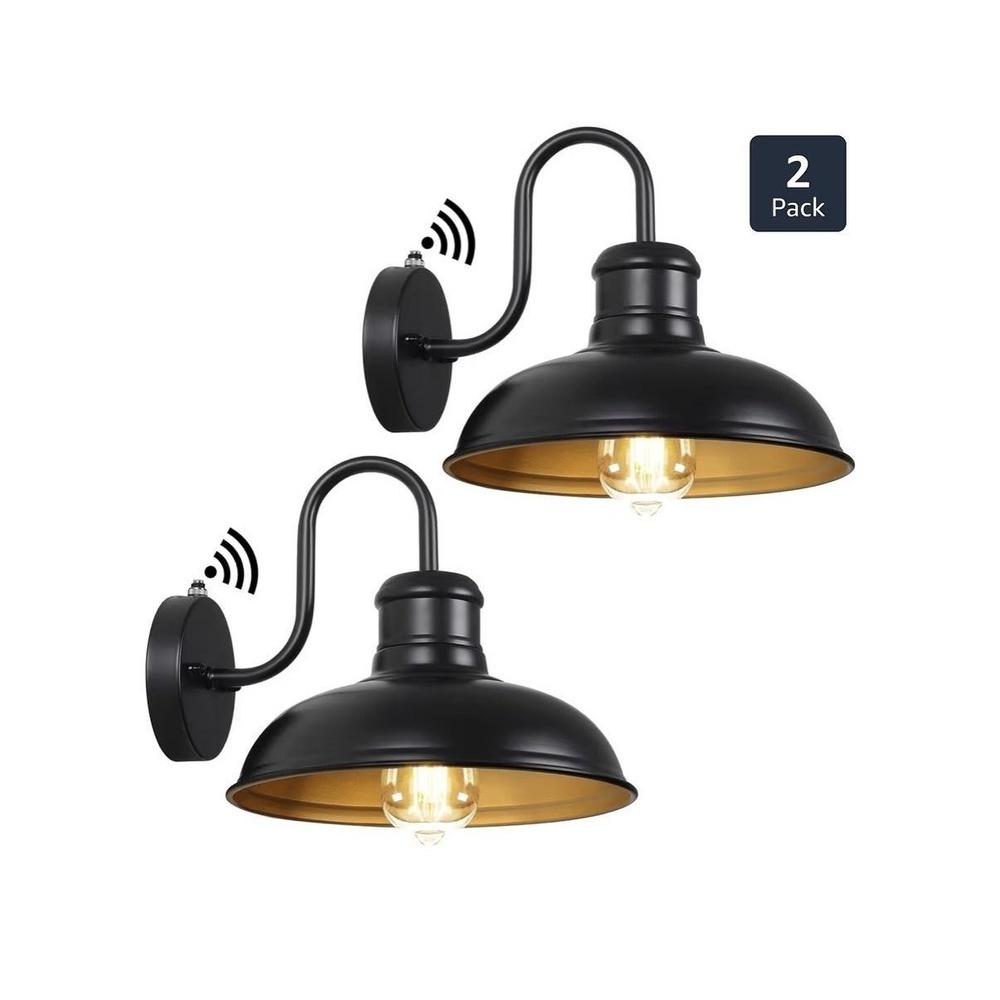 TOBUSA 2 Pack Dusk To Dawn Outdoor Wall Sconces Black Gold Barn Porch Garage